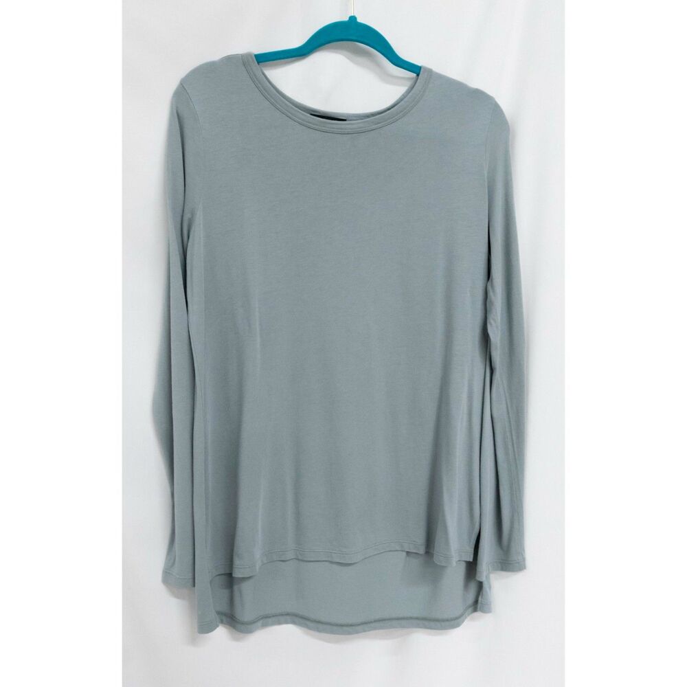 Theory Parkopia Pima Cotton Modal Blend Grey Blue Long Sleeve Crewneck T Shirt L